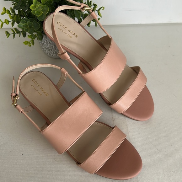 Cole Haan Sandals Women Pink Leather Slingback Wedge Buckle - Picture 16 of 17